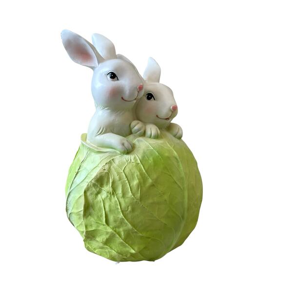 Spring Gatherings Bunny Couple With Cabbage Easter Decor NEW - Picture 2 of 15